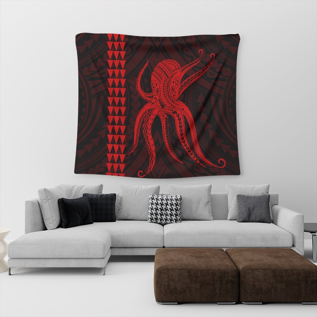 Hawaii Octopus KaKau Polynesian Tapestry - Red - AH - Polynesian Pride