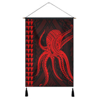 Hawaii Octopus KaKau Polynesian Hanging Poster - Red - AH Hanging Poster Cotton And Linen - Polynesian Pride