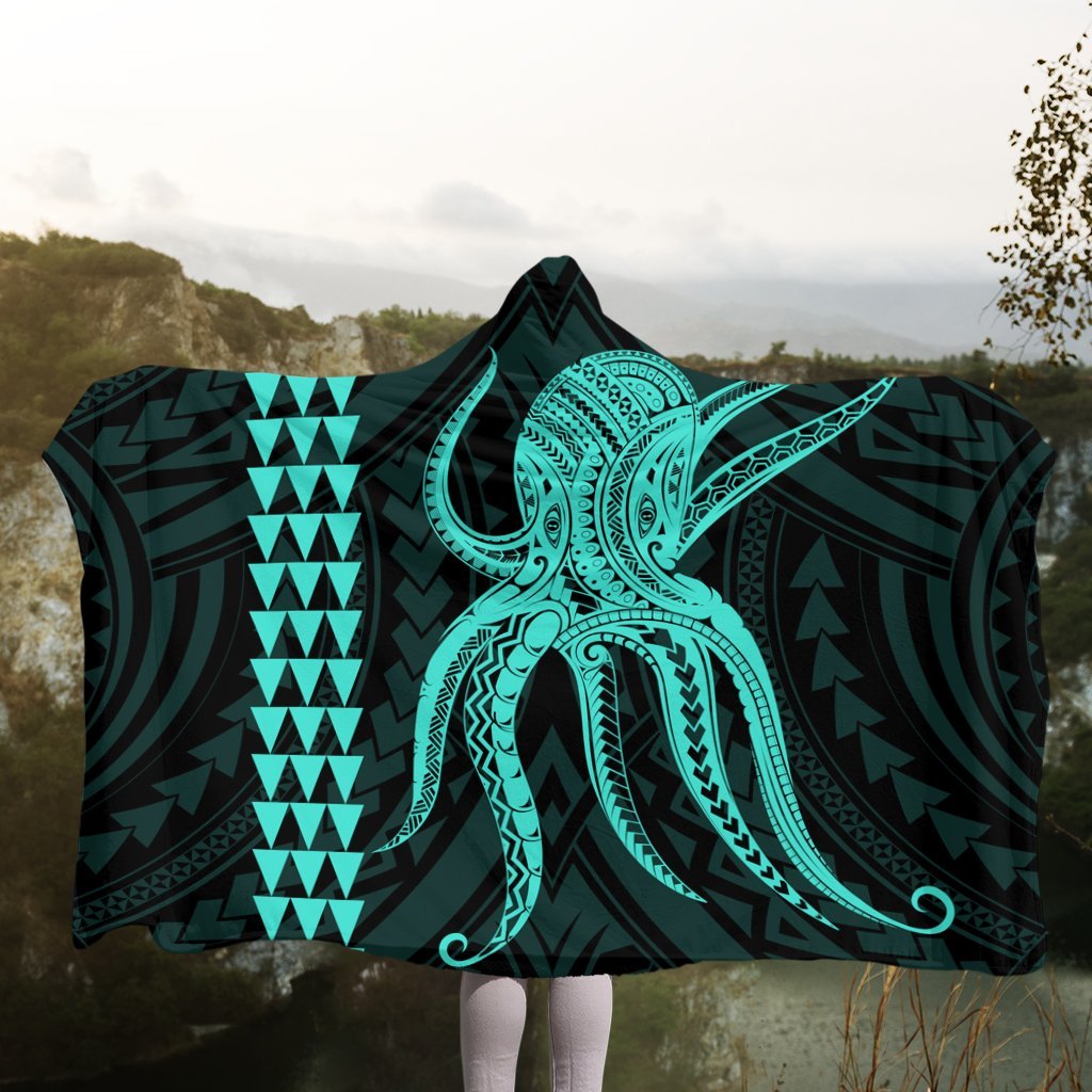 Hawaii Octopus KaKau Polynesian Hooded Blanket - Turquoise - AH - Polynesian Pride