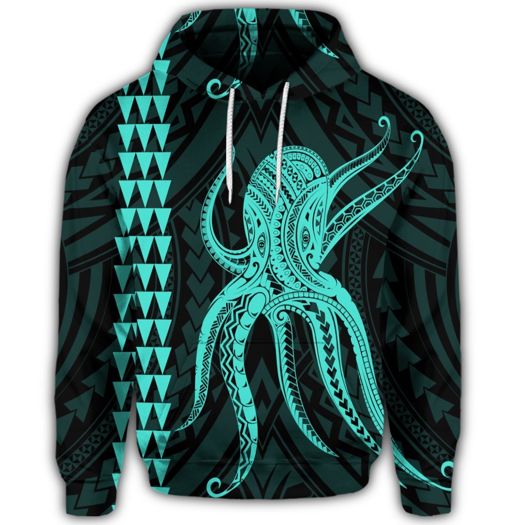 Hawaiian Octopus KaKau Polynesian Hoodie Turquoise - Polynesian Pride