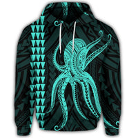 Hawaiian Octopus KaKau Polynesian Hoodie Turquoise - Polynesian Pride
