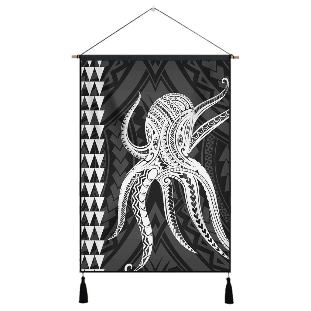 Hawaii Octopus KaKau Polynesian Hanging Poster - White - AH Hanging Poster Cotton And Linen - Polynesian Pride