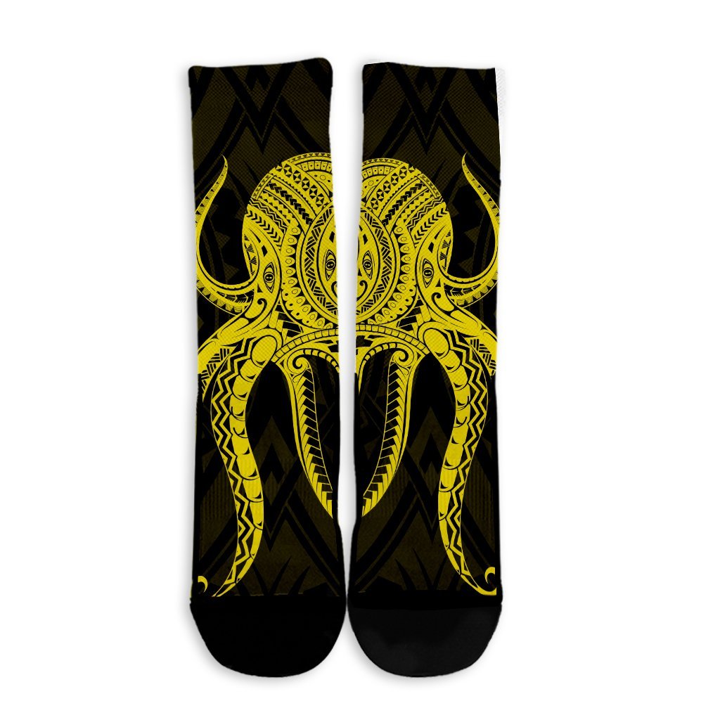 Hawaii Octopus KaKau Polynesian Crew Socks - Yellow - AH - Polynesian Pride