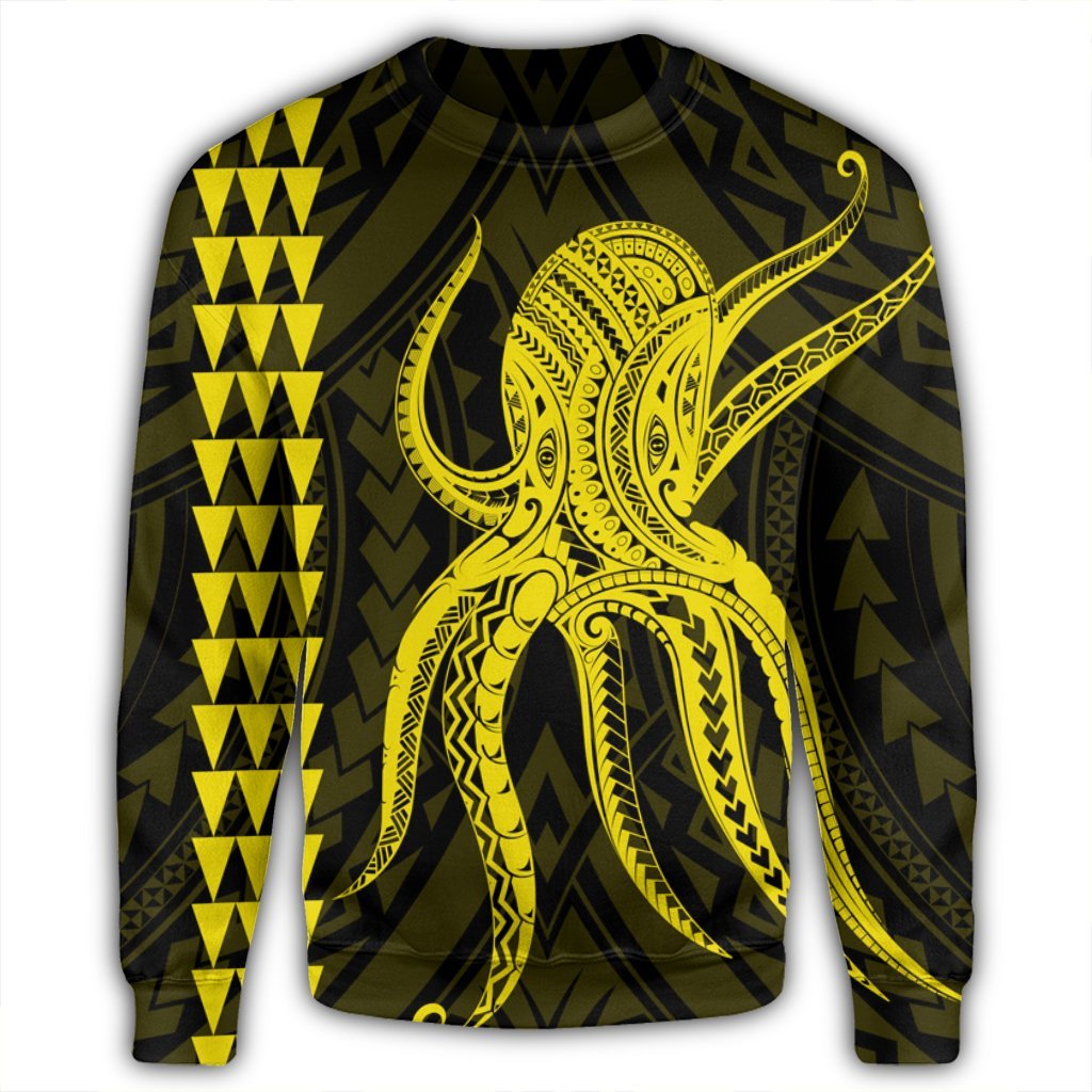 Hawaii Octopus KaKau Polynesian Sweatshirt - Yellow - AH - Polynesian Pride