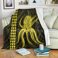 Hawaii Octopus KaKau Polynesian Premium Blankets - Yellow - AH White - Polynesian Pride