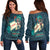 Hawaii Women's Off Shoulder Sweater - Tiki DJ Party Green - Polynesian Pride