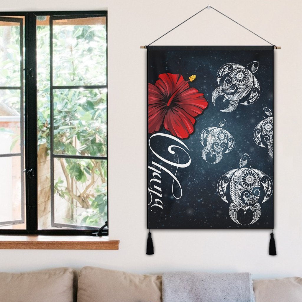 Hawaii Ohana Turtle Hibiscus Galaxy Hanging Poster - AH - Polynesian Pride