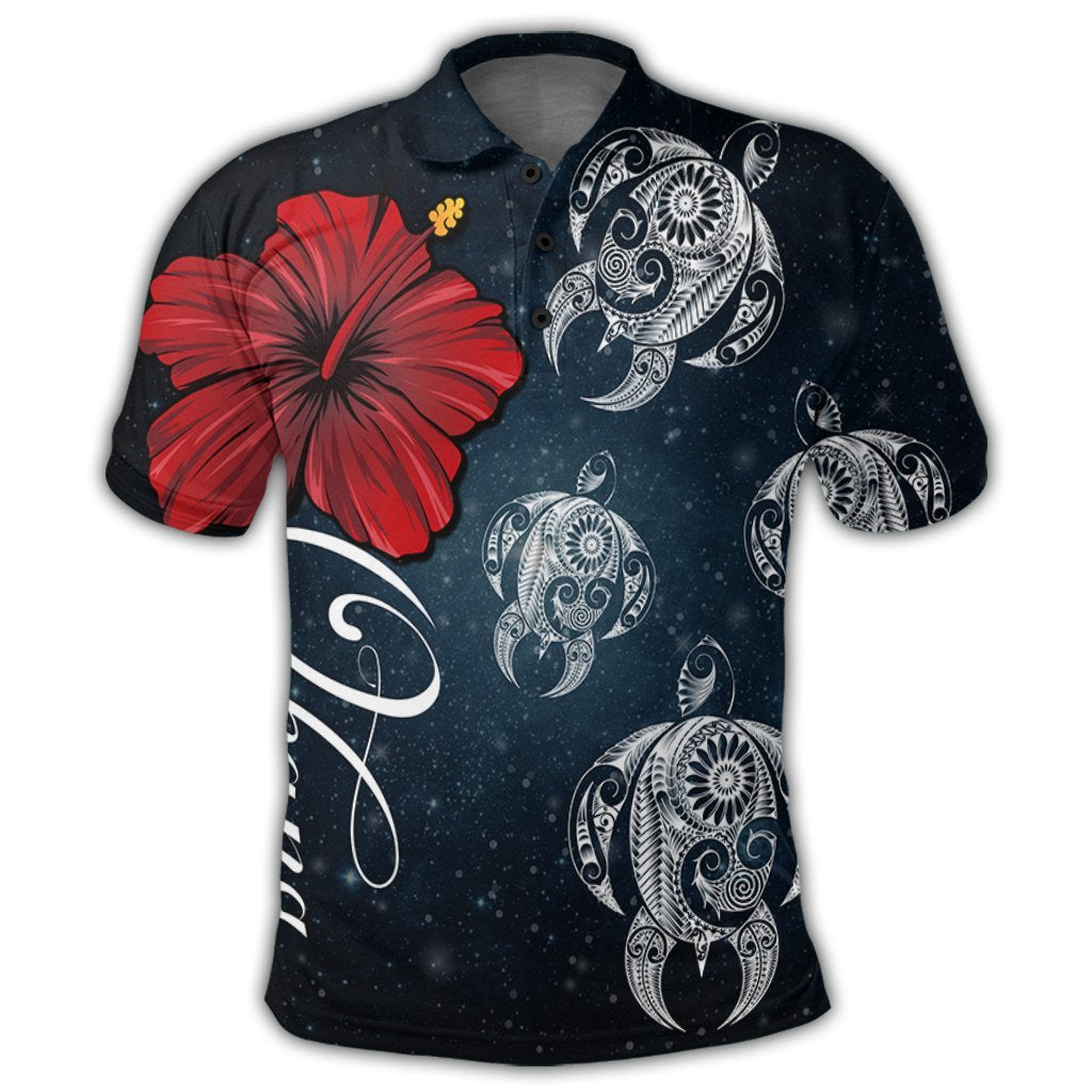 Hawaii Ohana Turtle Hibiscus Galaxy Polo Shirt - Polynesian Pride