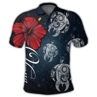 Hawaii Ohana Turtle Hibiscus Galaxy Polo Shirt - Polynesian Pride