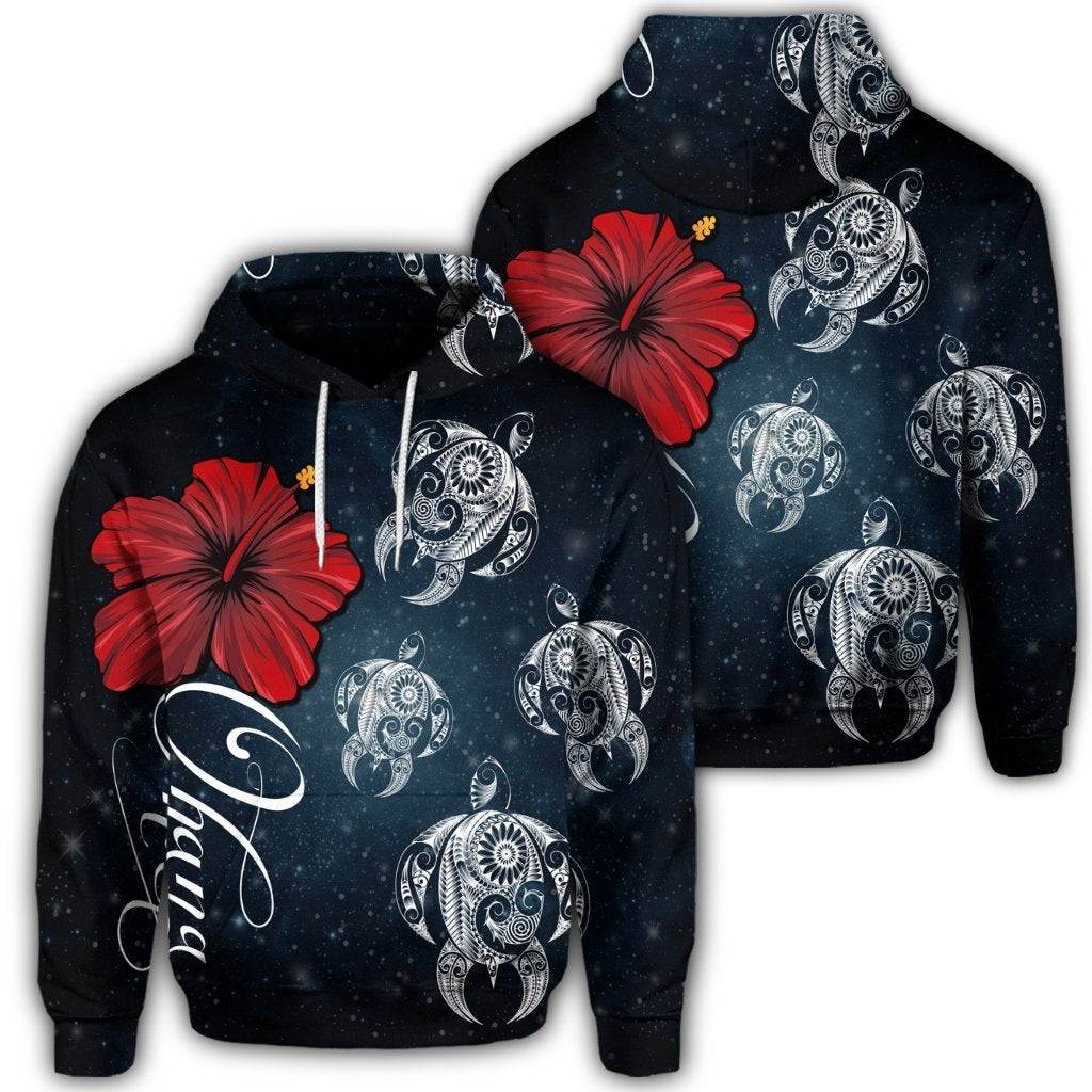 Hawaiian Ohana Turtle Hibiscus Galaxy Hoodie Unisex Art - Polynesian Pride