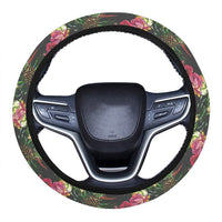 Hawaii Palm Leaves Pineapples Jungle Leaf Hawaii Universal Steering Wheel Cover with Elastic Edge One Size Blue Steering Wheel Cover - Polynesian Pride
