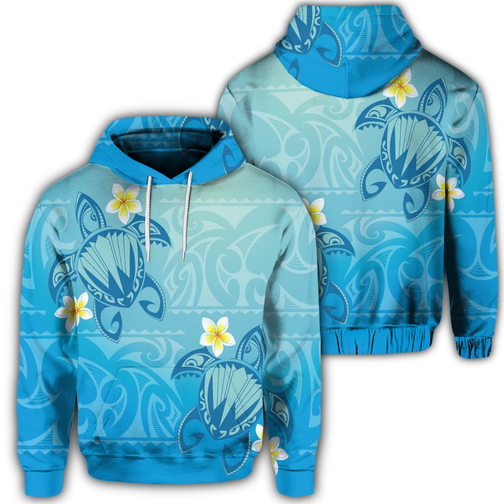 Hawaiian Plumeria Deep Blue Turtle Hoodie Unisex Art - Polynesian Pride