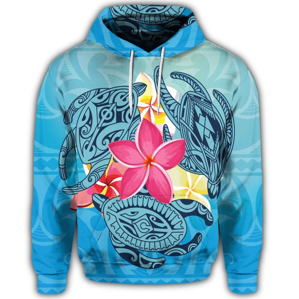 Hawaiian Plumeria Deep Sea Circle Turtle Hoodie - Polynesian Pride