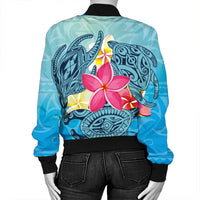 Hawaii Plumeria Deep Sea Circle Turtle Bomber Jacket - AH - Polynesian Pride