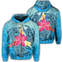Hawaii Plumeria Deep Sea Circle Turtle Zip Hoodie Unisex Art - Polynesian Pride