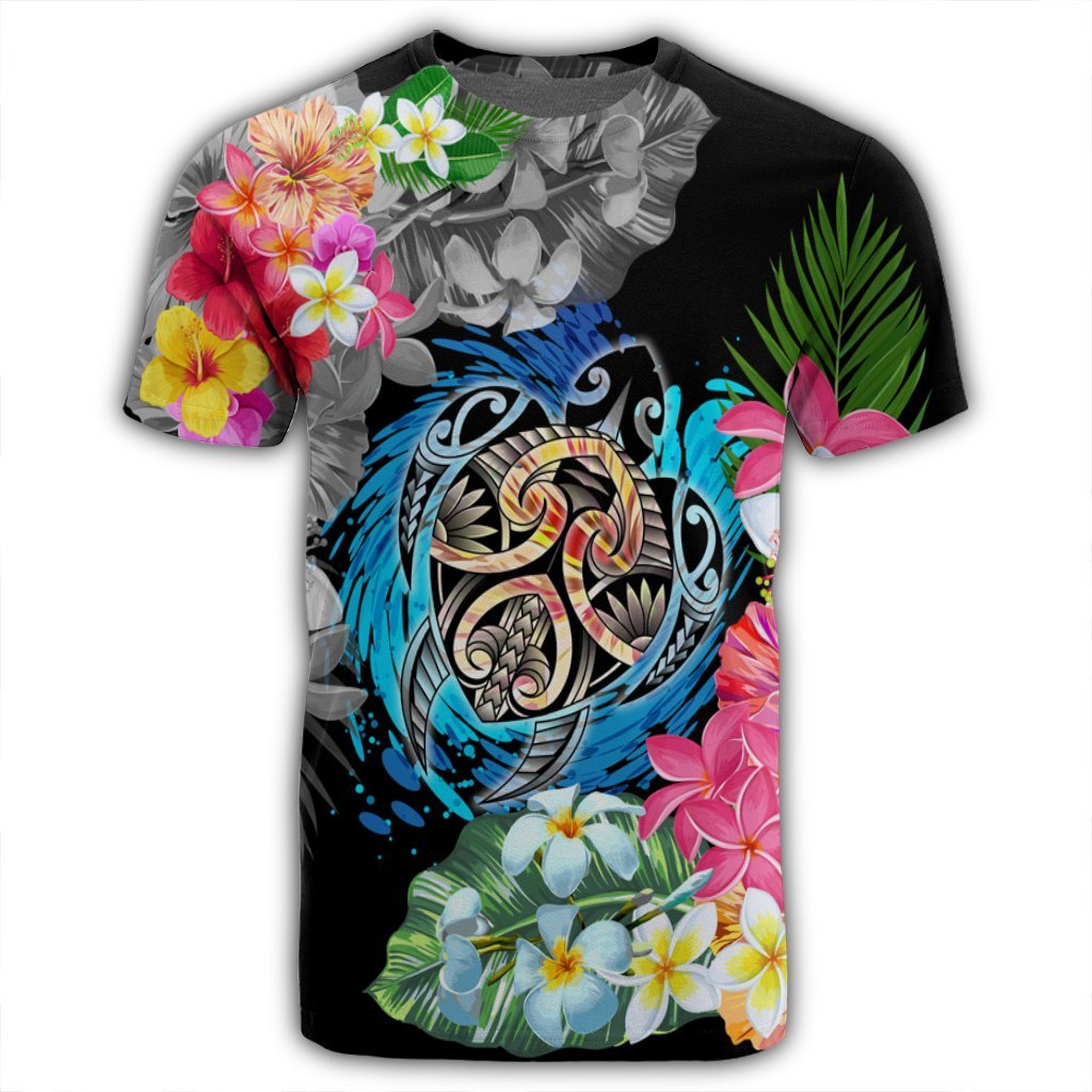 Hawaii Plumeria Hibiscus Wave Turtle T Shirt - Polynesian Pride