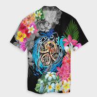 Hawaii Plumeria Hibiscus Wave Turtle Hawaiian Shirt - AH Unisex Black - Polynesian Pride