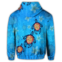 Hawaii Plumeria Turtle In The Ocean Zip Hoodie John Style - Polynesian Pride