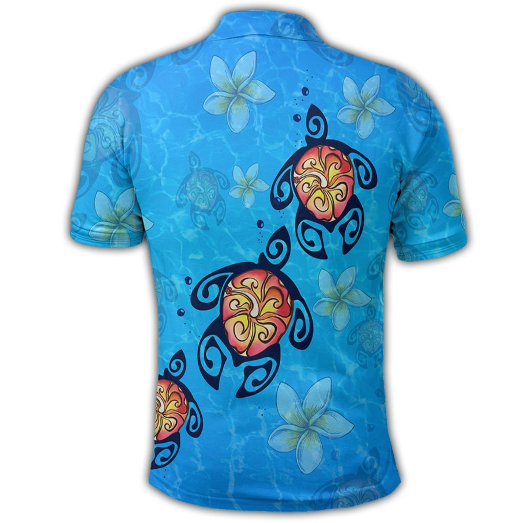 Hawaii Plumeria Turtle In The Ocean Polo Shirt John Style - Polynesian Pride