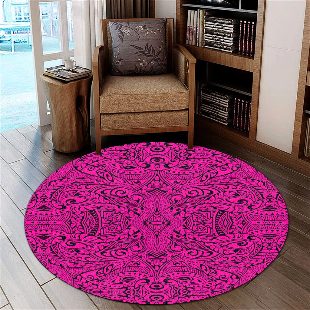 Hawaii Polynesian Culture Pink Round Carpet - AH Round Carpet Luxurious Plush - Polynesian Pride