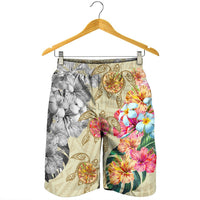 Hawaii Polynesian Flowers Swimming Turtles Men's Shorts - AH - Polynesian Pride