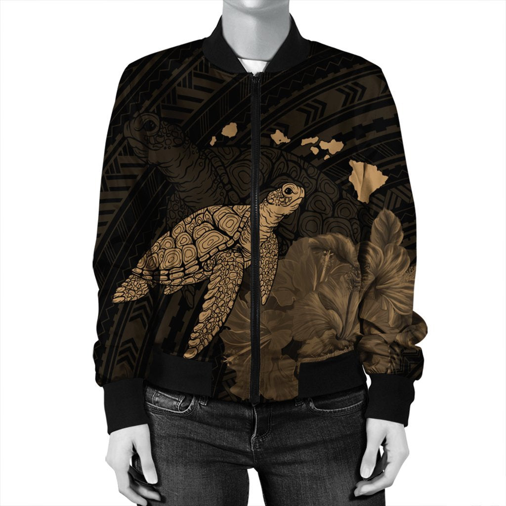 Hawaii Polynesian Hibiscus Turtle Map Bomber Jacket Gold - AH - Polynesian Pride