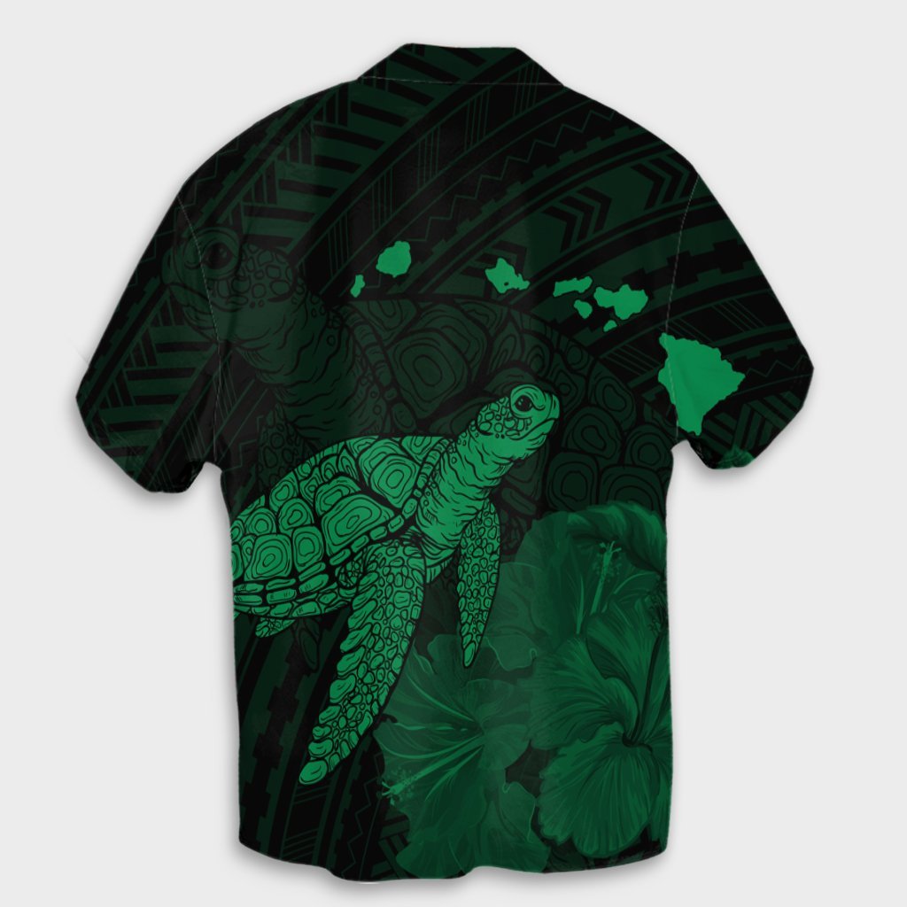 Hawaii Polynesian Hibiscus Turtle Map Hawaiian Shirt Green - AH - Polynesian Pride