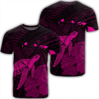 Hawaii Polynesian Hibiscus Turtle Map T Shirt Pink Unisex Black - Polynesian Pride