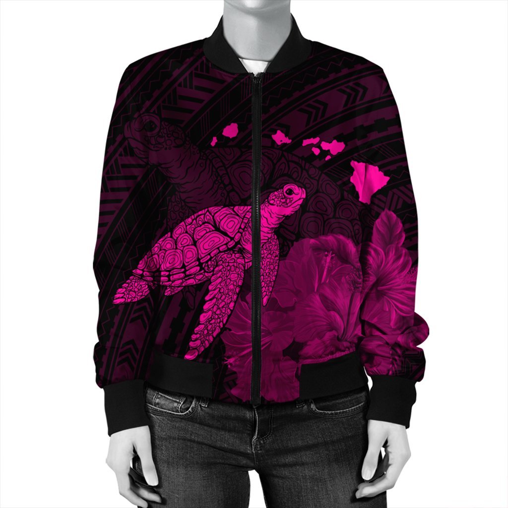 Hawaii Polynesian Hibiscus Turtle Map Bomber Jacket Pink - AH - Polynesian Pride