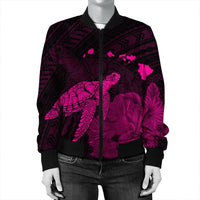 Hawaii Polynesian Hibiscus Turtle Map Bomber Jacket Pink - AH - Polynesian Pride