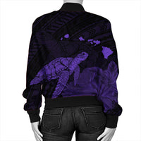 Hawaii Polynesian Hibiscus Turtle Map Bomber Jacket Purple - AH - Polynesian Pride