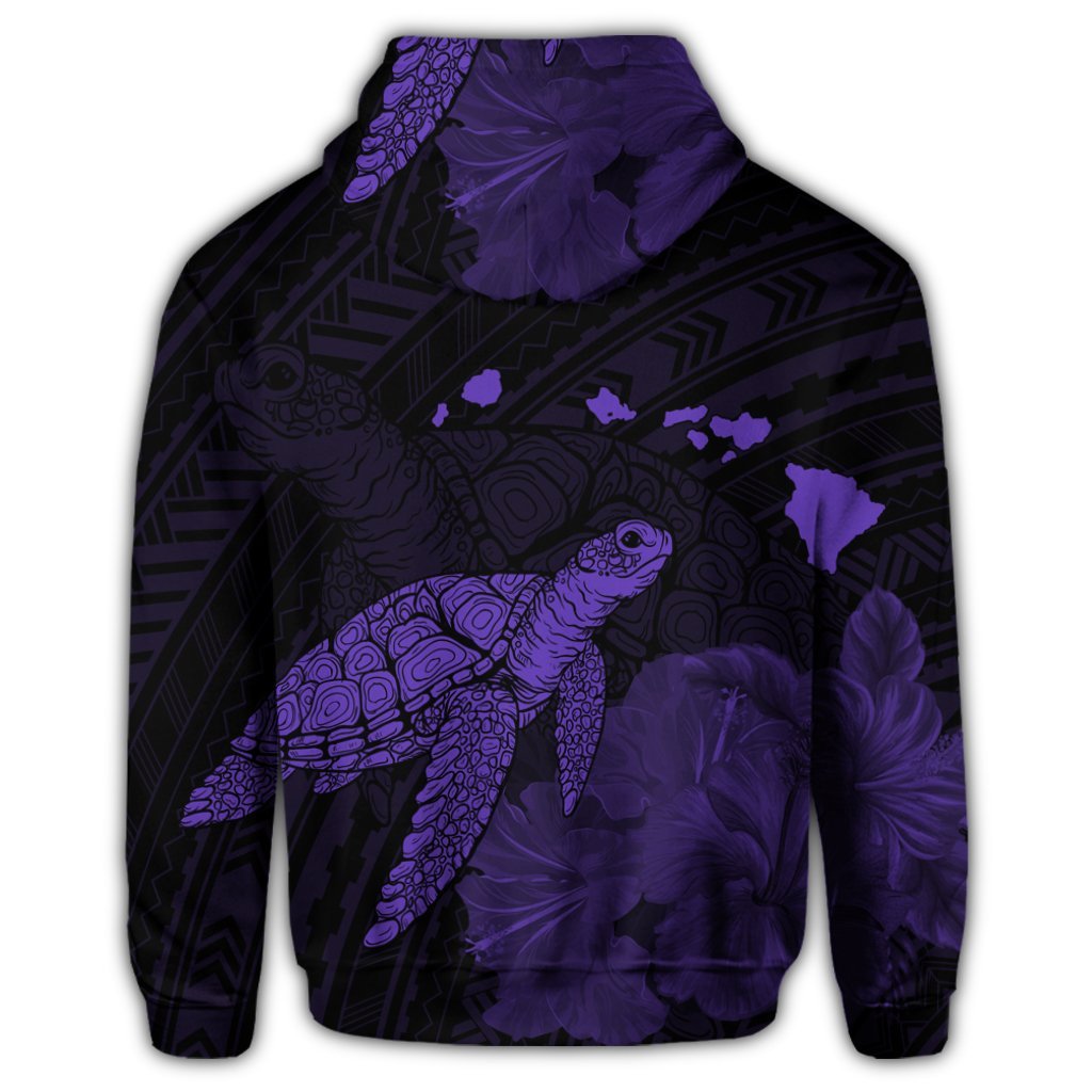 Hawaiian Polynesian Hibiscus Turtle Map Hoodie Purple - Polynesian Pride