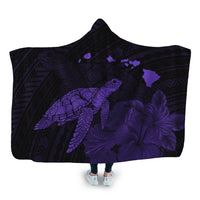 Hawaii Polynesian Hibiscus Turtle Map Hooded Blanket Purple - AH Hooded Blanket White - Polynesian Pride