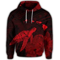 Hawaiian Polynesian Hibiscus Turtle Map Hoodie Red - Polynesian Pride