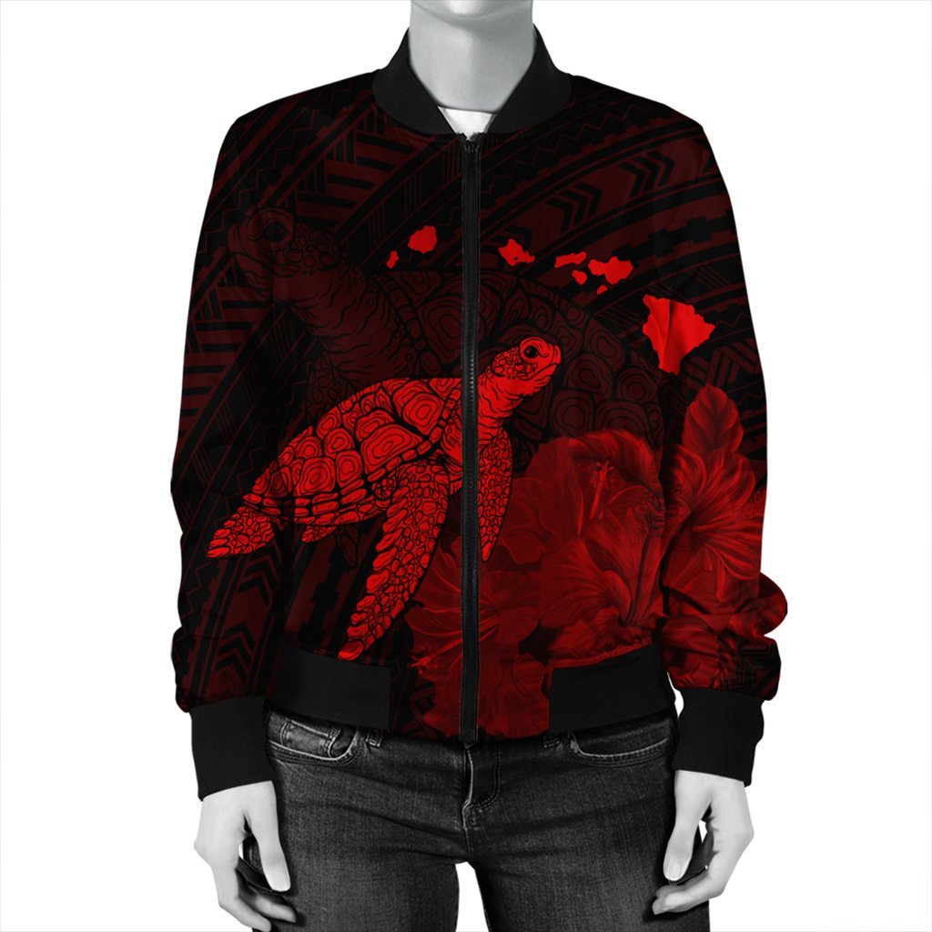 Hawaii Polynesian Hibiscus Turtle Map Bomber Jacket Red - AH - Polynesian Pride