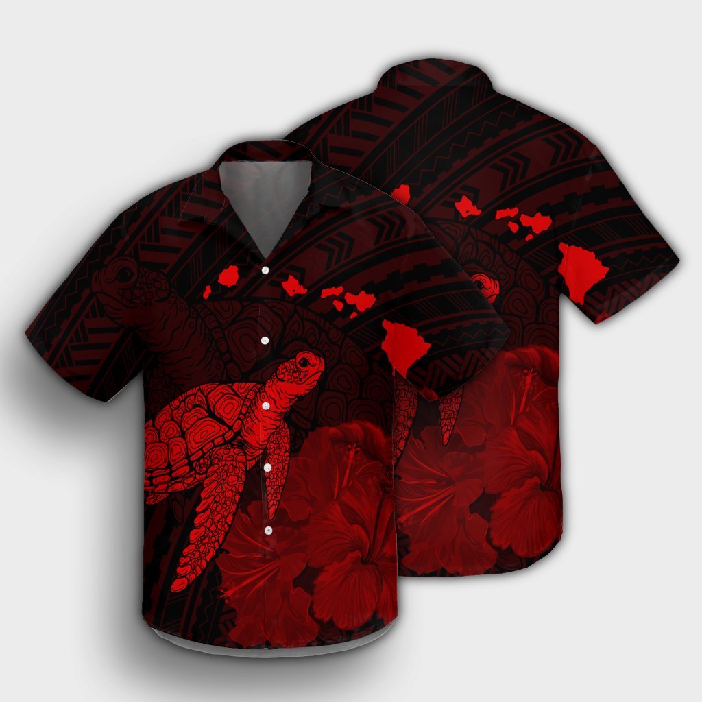 Hawaii Polynesian Hibiscus Turtle Map Hawaiian Shirt Red - AH - Polynesian Pride