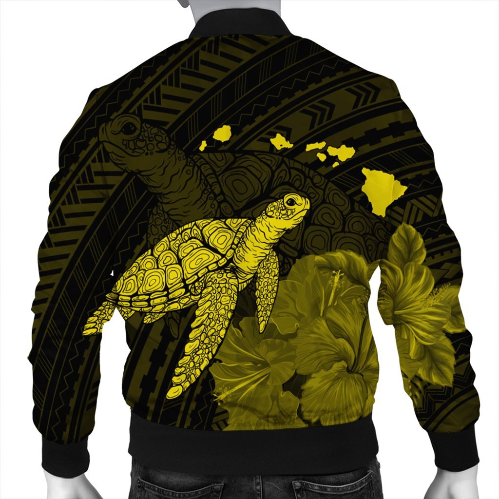 Hawaii Polynesian Hibiscus Turtle Map Bomber Jacket Yellow - AH - Polynesian Pride