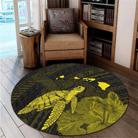 Hawaii Polynesian Hibiscus Turtle Map Round Carpet Yellow - AH - Polynesian Pride