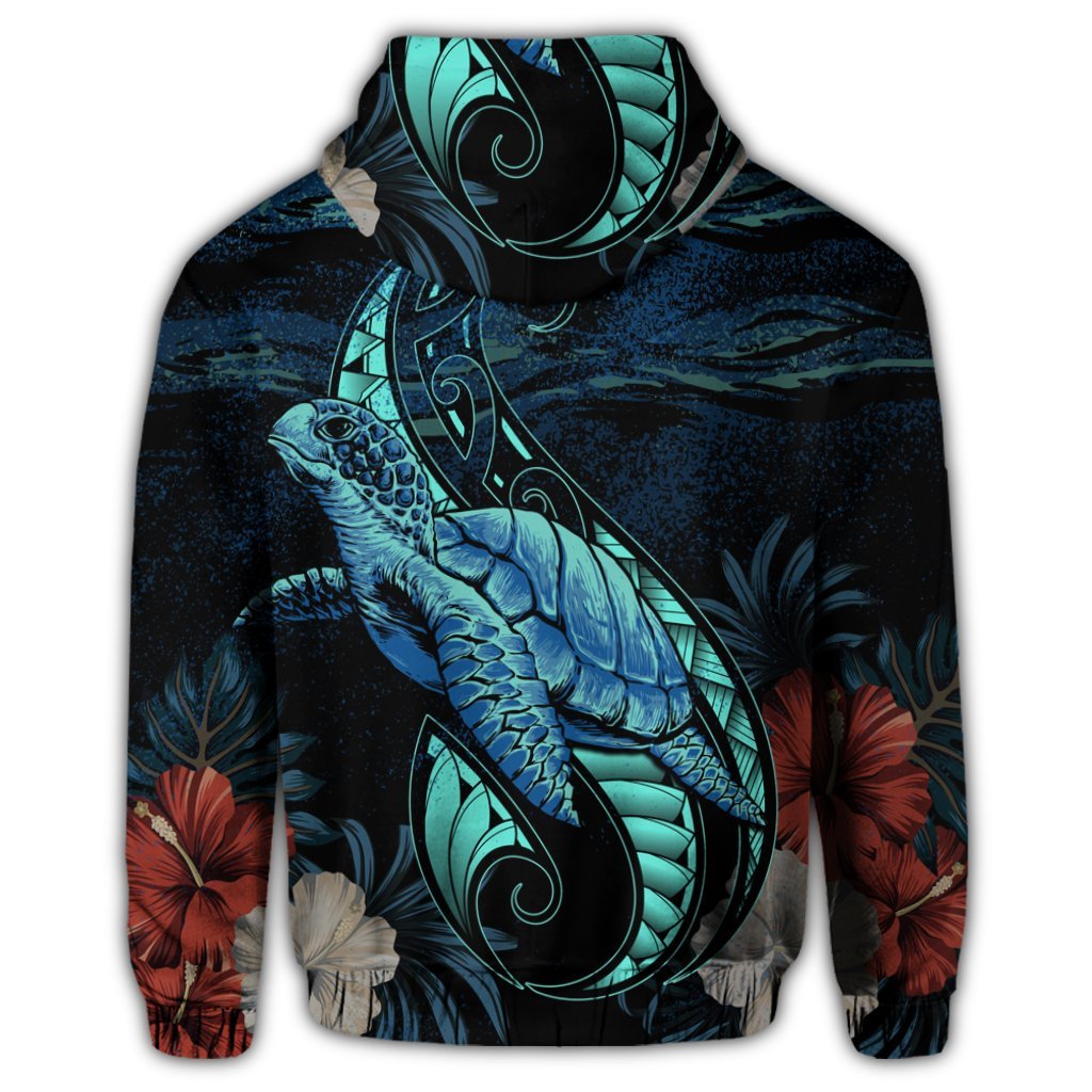Hawaii Polynesian Honu Sea Hibiscus Zip Hoodie - Polynesian Pride