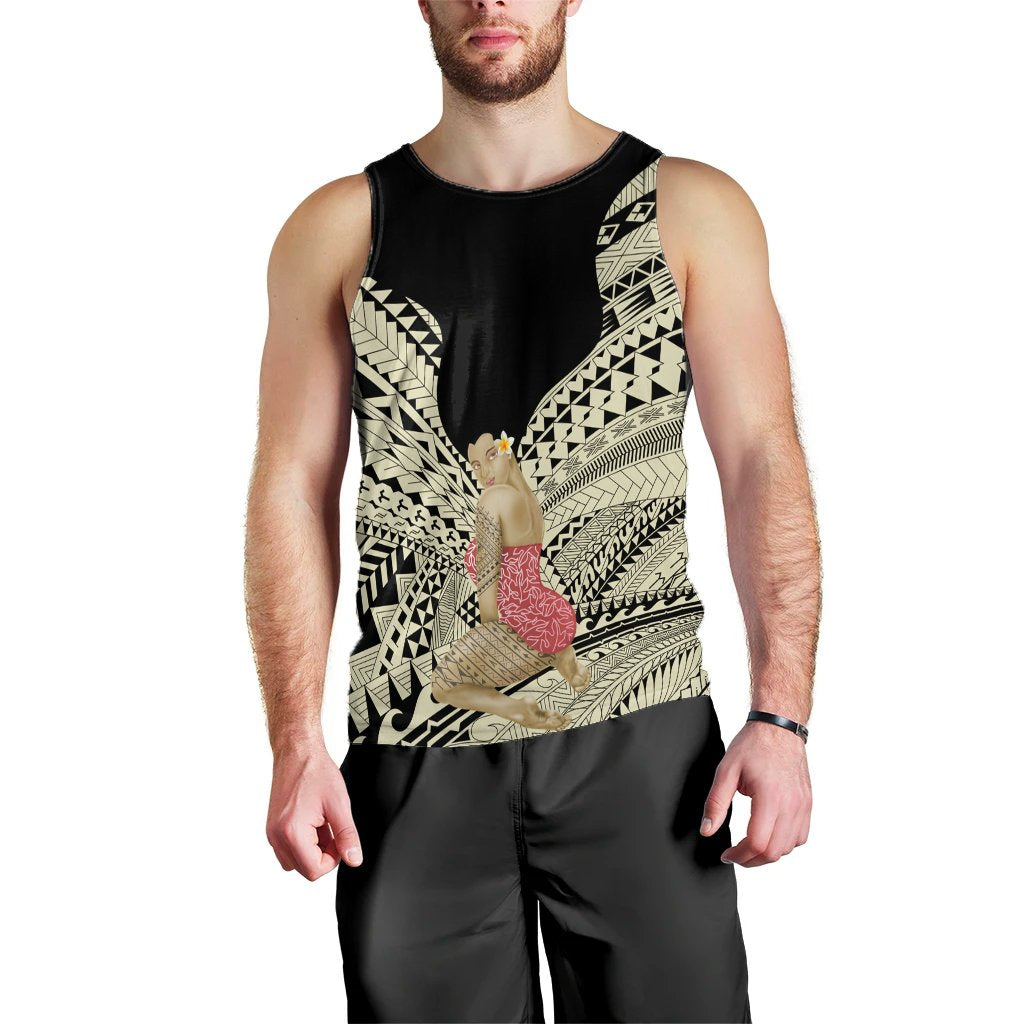 Hawaii Polynesian Hula Girl Wearing Plumeria Tank Top - AH Black - Polynesian Pride
