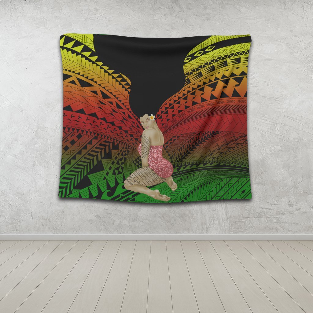 Hawaii Polynesian Hula Girl Wearing Plumeria Tapestry Reggae - AH - Polynesian Pride