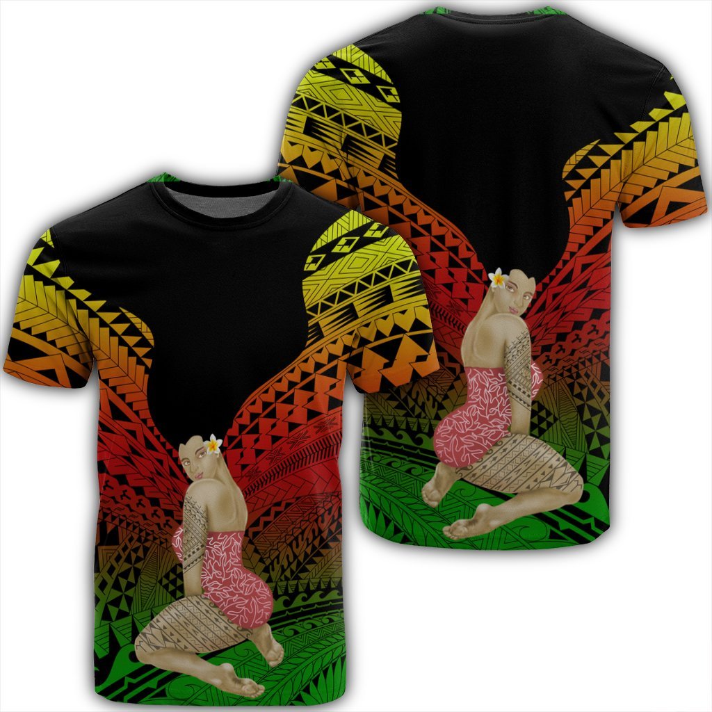 Hawaii Polynesian Hula Girl Wearing Plumeria T Shirt Reggae Unisex Black - Polynesian Pride