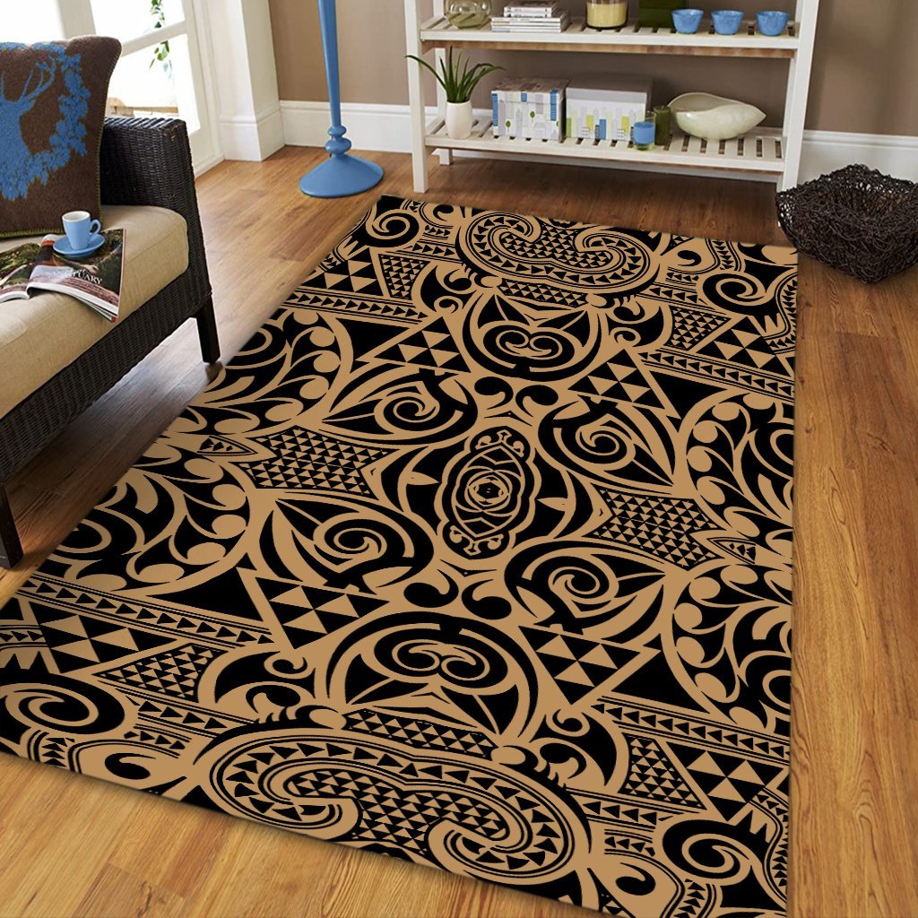 Hawaii Polynesian Kakau Turtle Gold Area Rug - AH - Polynesian Pride