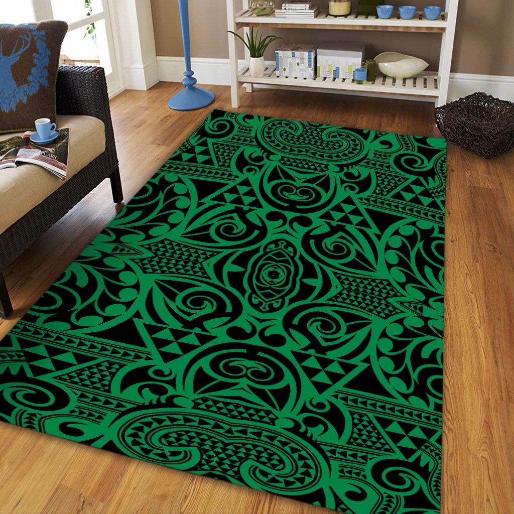Hawaii Polynesian Kakau Turtle Green Area Rug - AH - Polynesian Pride