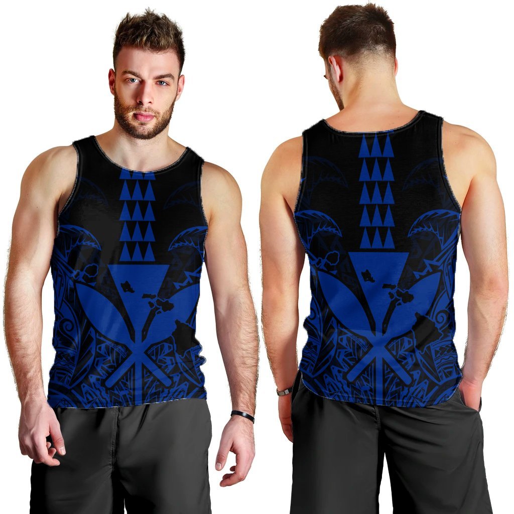 Hawaii Polynesian Kanaka Kakau Tank Top - Alan Style Blue - AH - Polynesian Pride
