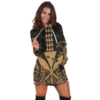 Hawaii Polynesian Kanaka Kakau Hoodie Dress - Alan Style Gold - AH - Polynesian Pride