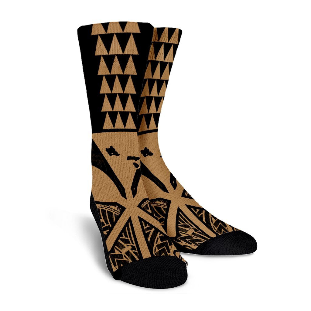 Hawaii Polynesian Kanaka Kakau Crew Socks - Alan Style Gold - AH - Polynesian Pride