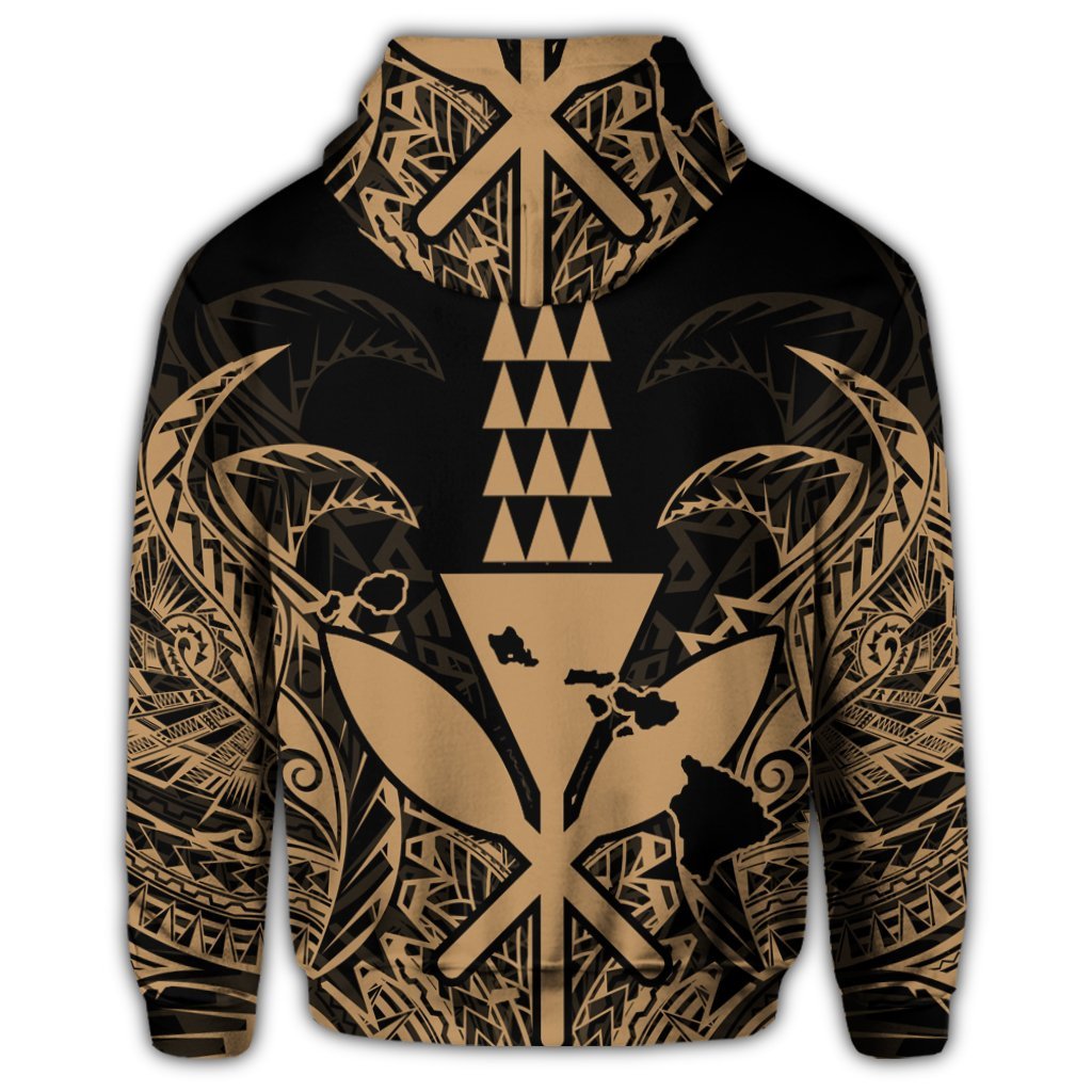 Hawaii Polynesian Zip Hoodie Kanaka Kakau Alan Style Gold - Polynesian Pride