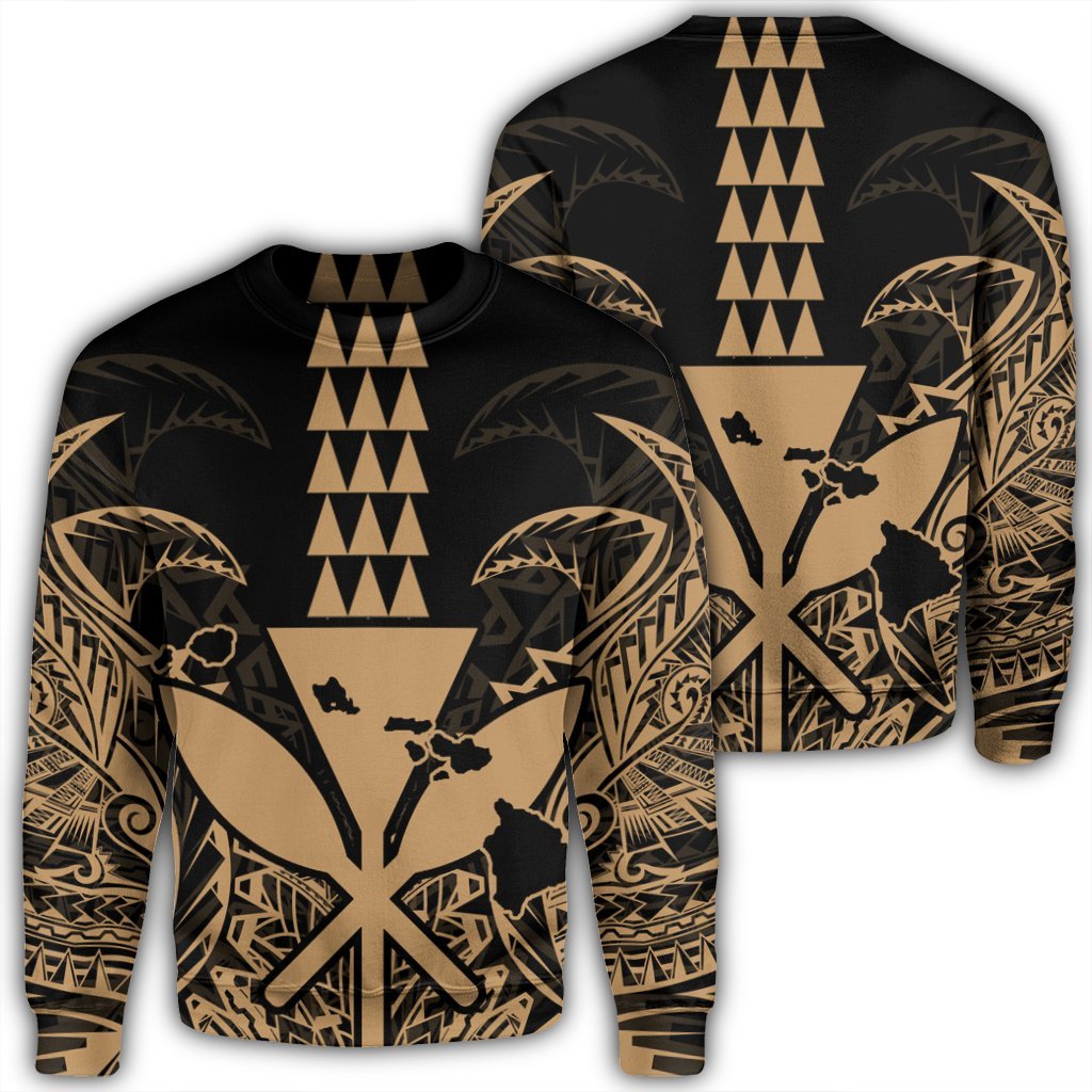 Hawaii Polynesian Kanaka Kakau Sweatshirt - Alan Style Gold - AH Unisex Black - Polynesian Pride