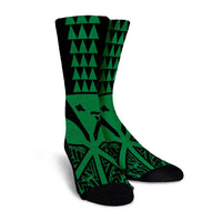 Hawaii Polynesian Kanaka Kakau Crew Socks - Alan Style Green - AH - Polynesian Pride